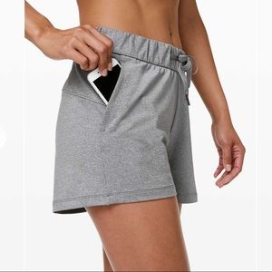 Lululemon grey on the fly drawstring shorts size 10